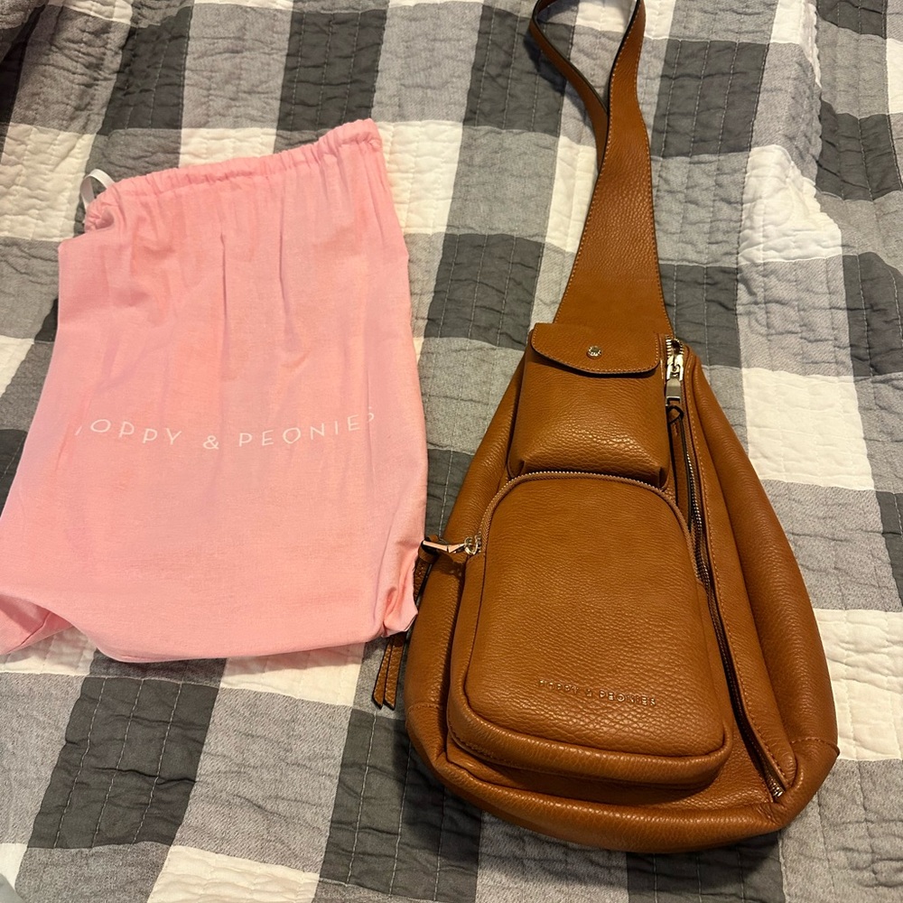 Poppy & Peonies Brown Sling Bag